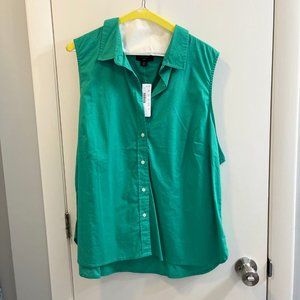 NWT J Crew Green Poplin Sleeveless Shirt (Size 20)
